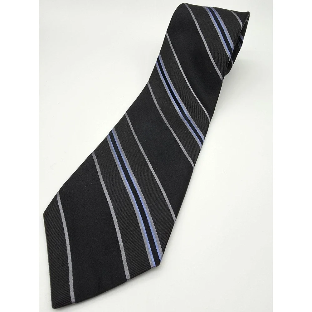 VTG Nordstrom Men's Black Blue Gray Stripped 100% Silk Neck Tie 59